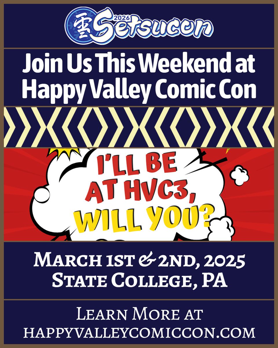 Looking for something to do this weekend? Join us at Happy Valley Comic Con on March 1st &amp; 2nd at the Nittany Sports Centre in State College, PA for any event filled with comics, sportcards, action figures, anime, pops, celebrities, artists, &amp; much more!

happyvalleycomiccon.com