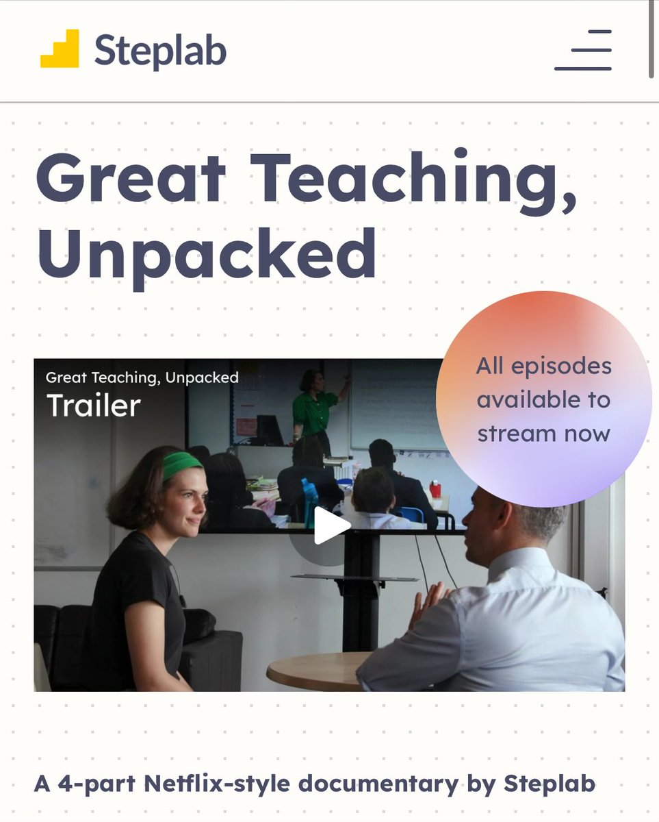 MrZachG's tweet image. If you want to know what great, no, EXCELLENT teaching looks like, look no further than the Great Teaching Unpacked documentary (link in 2nd post 👇)
If you want to start making big shifts in instruction through a whole school approach, DM and let’s talk about @Steplab_co