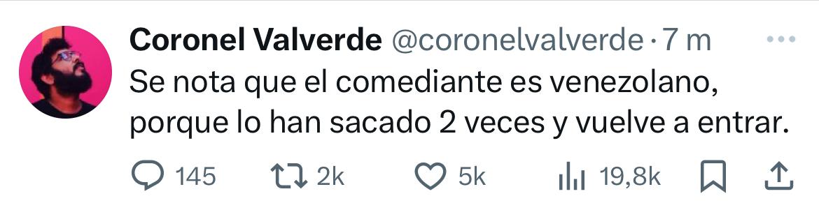 No puedo más de risa con este posteo de #CoronelValverde, demasiado chistoso #GeorgeHarris #Viña #Vina #Vina2025 #Viña2025 #FestivaldeViña #FestivaldeVina