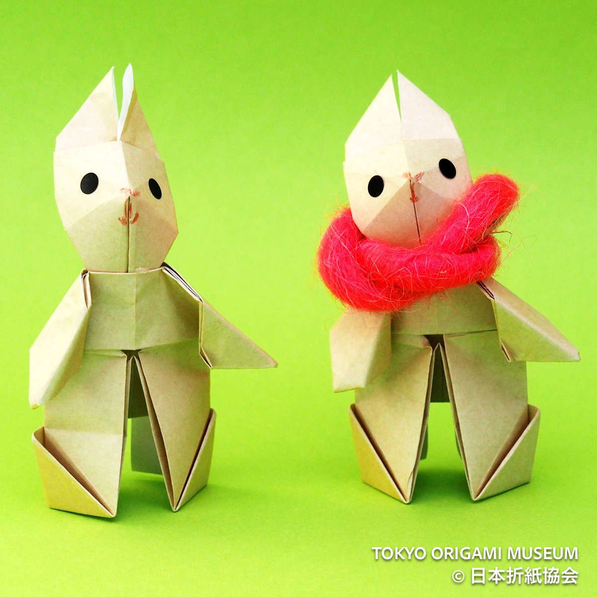 origaminoa's tweet photo. うさぎさん　青柳祥子

くまさんのお友だちの、うさぎさんです。仲良くしてあげてね。寒い時は、モールなどを首に巻いてマフラーにしてもかわいいですよ。（作者）
月刊おりがみNo.595(2025年4月号)
#月刊おりがみ https://t.co/oDSd7NZs3W