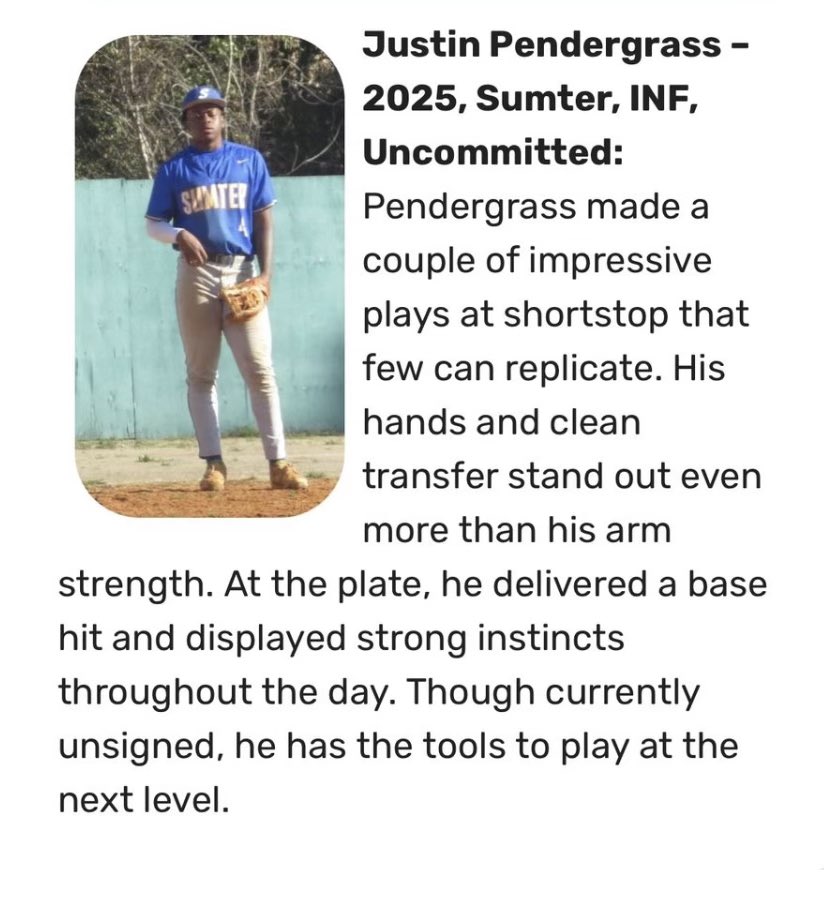 Justin Pendergrass (@justinpender23) on Twitter photo Good weekend for baseball. Thank you <a href="/diamondprospect/">Diamond Prospects</a> for the write up. <a href="/FDTCbaseball/">Flo-Dar Tech Stingers Baseball</a> #uncommitted <a href="/CoachMac_18/">Will McMillan</a> @BFunk05 <a href="/de_la26656/">Jeff De La Concha</a> <a href="/rybrown333/">Ryan Brown</a>
<a href="/Lrmh20/">Luis Martinez</a> <a href="/sumterbaseball/">Sumter Baseball</a> <a href="/ClarkAtlantaBB/">CAUPanthers Baseball</a> <a href="/USCSumterBSE/">USC Sumter Baseball</a> <a href="/SCCRamsBaseball/">SCCRamsBaseball</a>
<a href="/Moco_Baseball08/">Morris College Baseball</a> Good weekend for baseball. Thank you <a href="/diamondprospect/">Diamond Prospects</a> for the write up. <a href="/FDTCbaseball/">Flo-Dar Tech Stingers Baseball</a> #uncommitted <a href="/CoachMac_18/">Will McMillan</a> @BFunk05 <a href="/de_la26656/">Jeff De La Concha</a> <a href="/rybrown333/">Ryan Brown</a>
<a href="/Lrmh20/">Luis Martinez</a> <a href="/sumterbaseball/">Sumter Baseball</a> <a href="/ClarkAtlantaBB/">CAUPanthers Baseball</a> <a href="/USCSumterBSE/">USC Sumter Baseball</a> <a href="/SCCRamsBaseball/">SCCRamsBaseball</a>
<a href="/Moco_Baseball08/">Morris College Baseball</a>