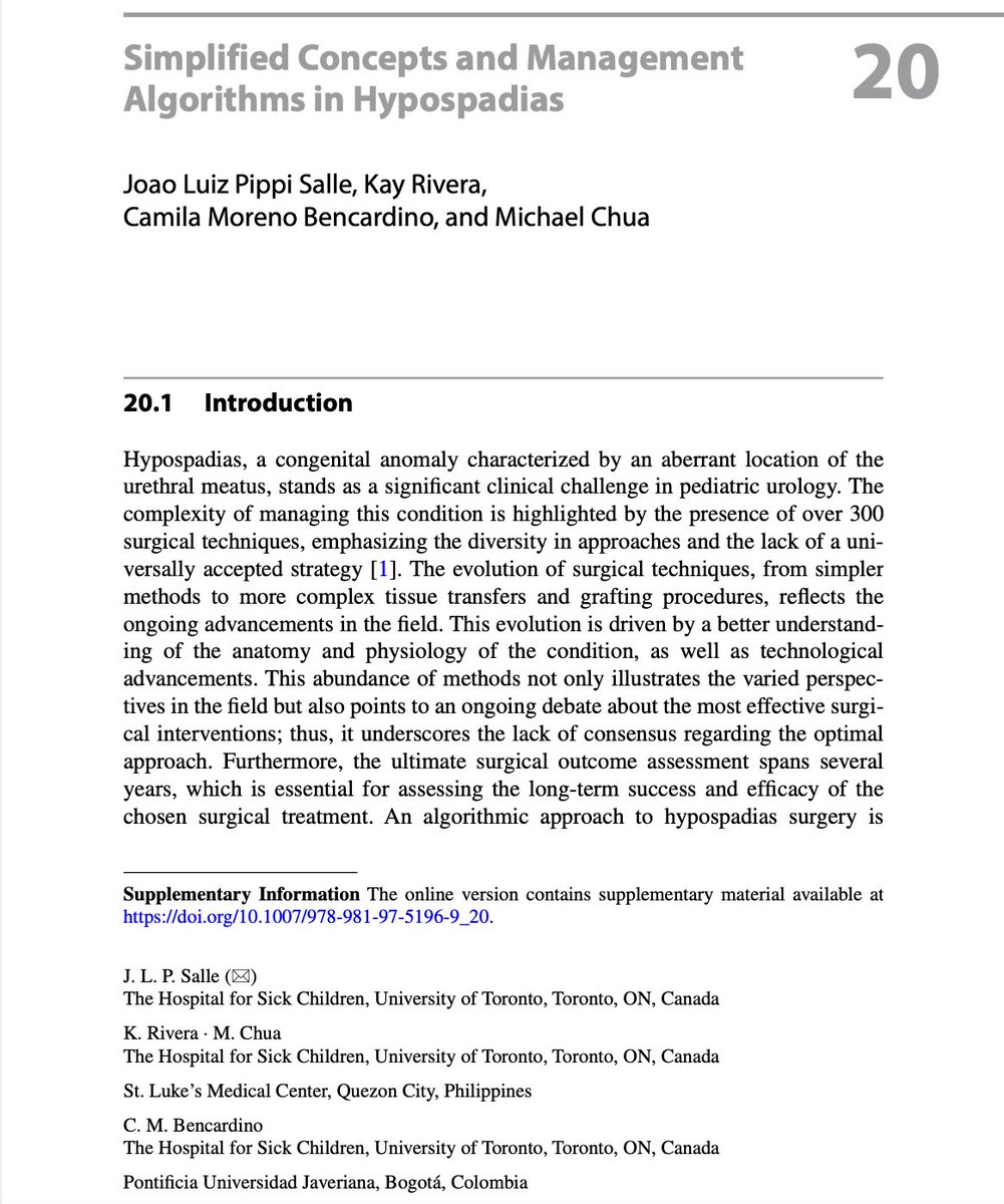 Still very grateful for the fruits of my fellowship, including this chapter from the Surgical Atlas of Urethroplasty, on the management of hypospadias. Thank you very much to our whole SickKids urology team for each opportunity.