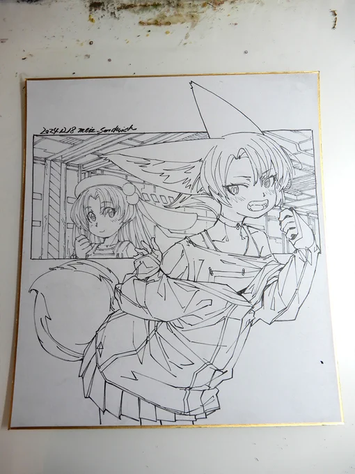 フェネックの服を少し書き足す前の線画。 