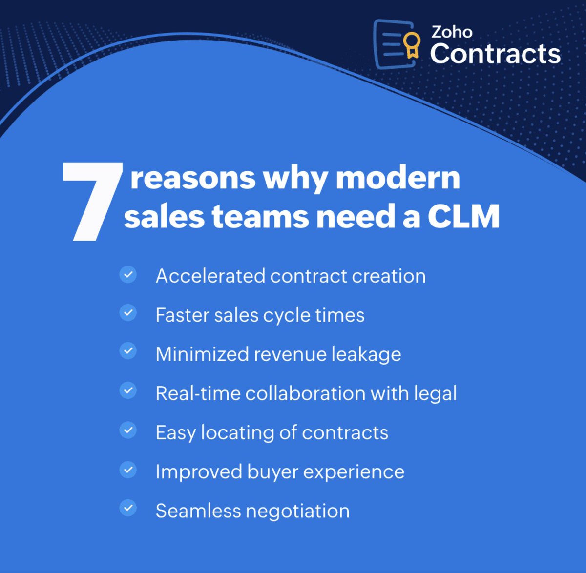 ZohoContracts's tweet image. Why do modern sales teams need contract management software, you ask?
#Sales #ContractManagement #ZohoContracts