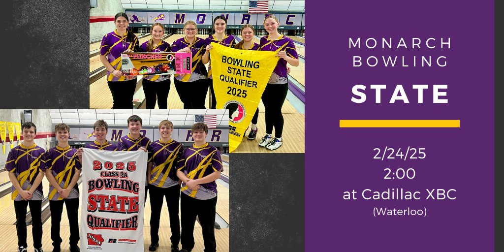 Good luck to your Monarch bowlers today! Both the boys and girls teams are bowling in the team tournament today starting at 2:00.