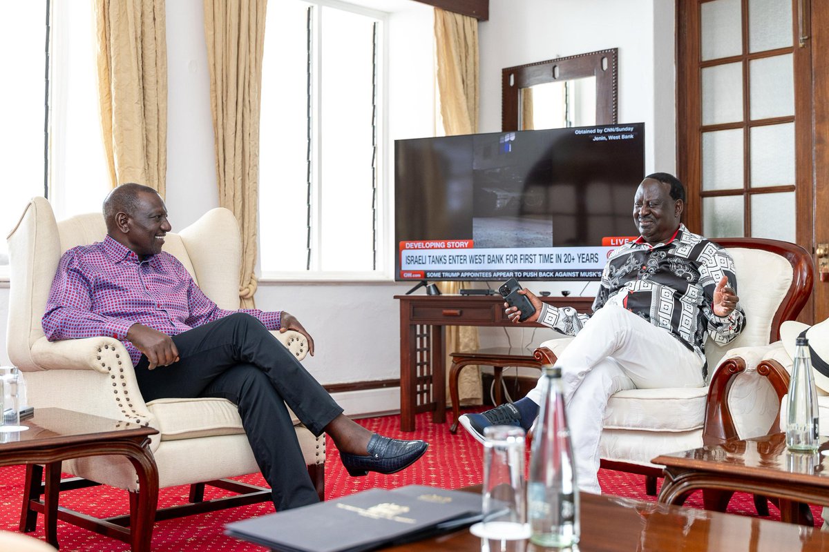 President William Ruto and former Prime Minister Raila Odinga at State House, Baba is back and ready to pushing forward for a better Kenya 🇰🇪