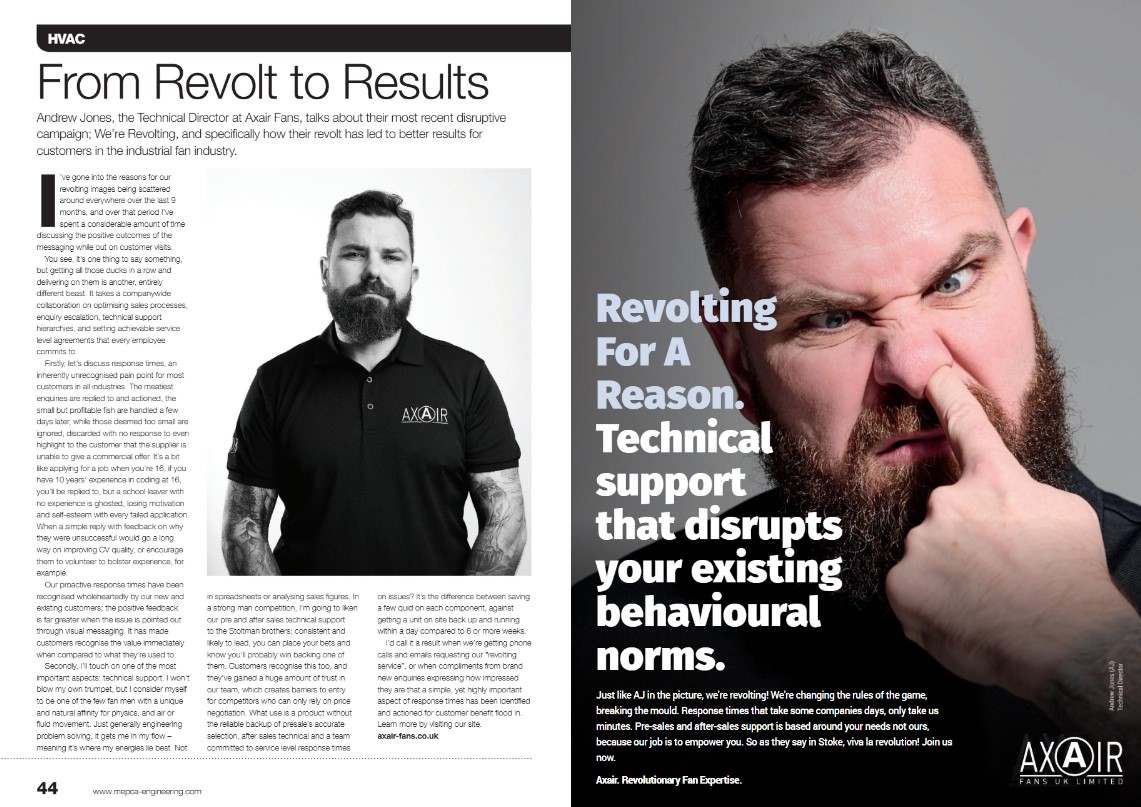 As you know, we’re revolting, but how has our revolt led to better results for customers in the industrial fan industry?

Read our article in <a href="/Mepcamagazine/">MEPCA Magazine</a> , where our Technical Director, Andrew Jones, talks more on this.

mepca-engineering.com/march-2025/

axair-fans.co.uk

#Fans