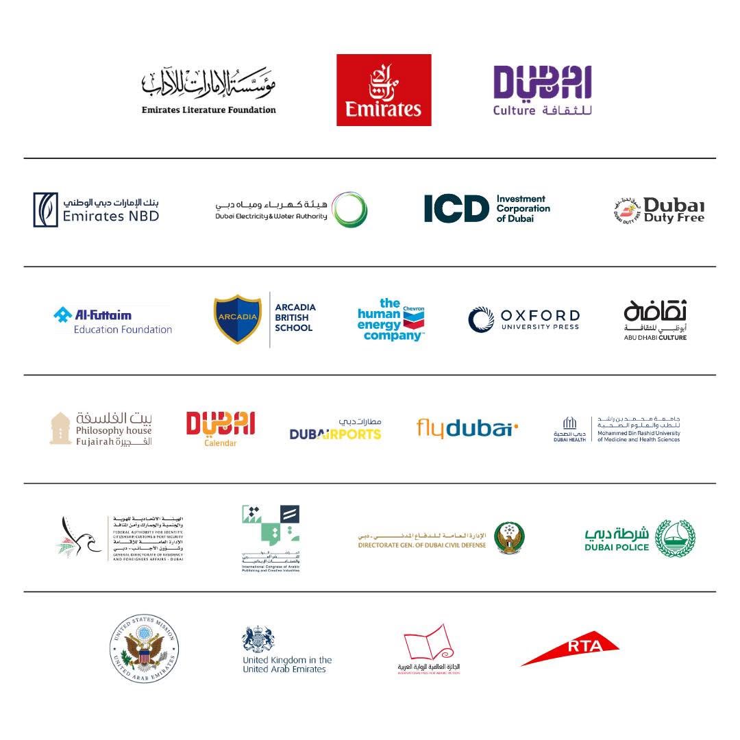 EmiratesLitFest's tweet photo. As an independent, non-profit Festival, our sponsors &amp; partners are vital in spreading the love of reading. Stories fuel culture &amp; open doors to a better future. We're deeply grateful to those shaping the UAE’s literary scene &amp; creating global opportunities.
#EmiratesLitFest https://t.co/zw1cl9EMql