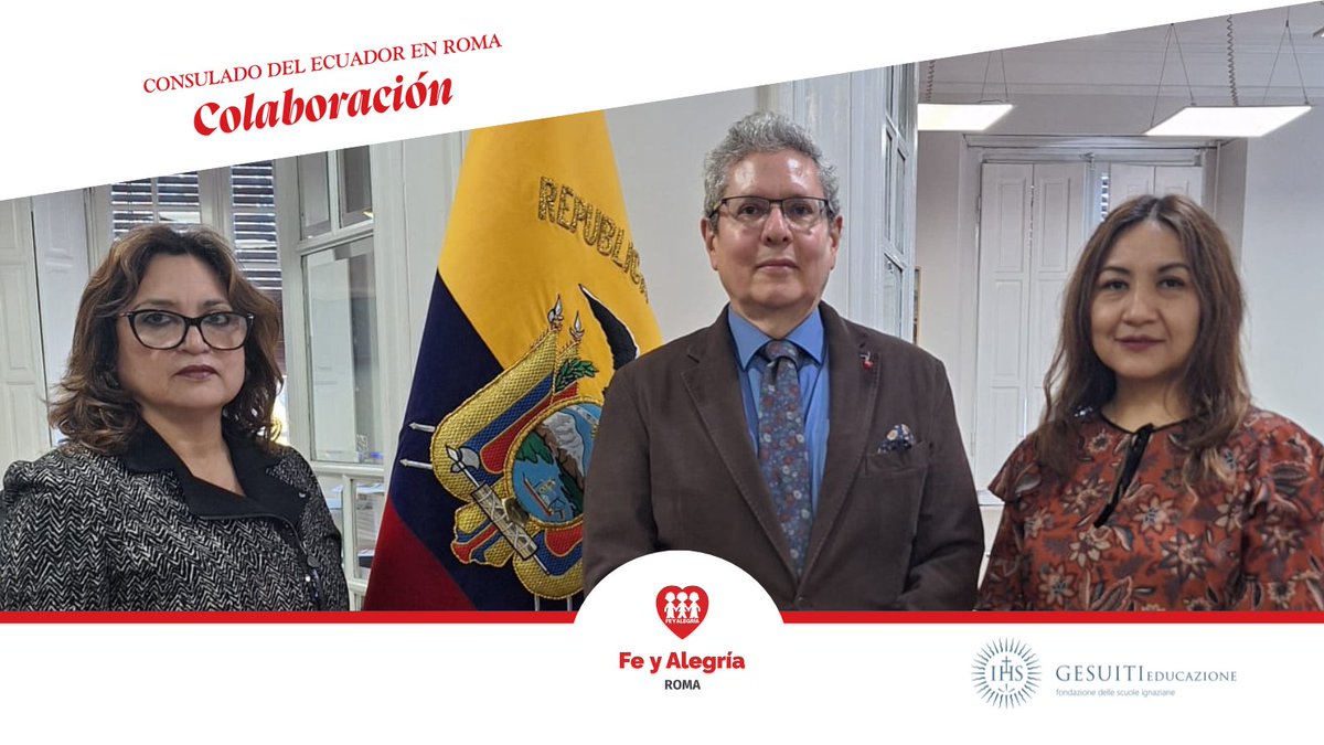La direzione di Fe y Alegría Roma si è incontrata con il Console Generale dell'Ecuador per rafforzare la collaborazione a favore dell'educazione della comunità ecuadoriana in Italia.  Insieme per l'#educazione. <a href="/cecuroma/">Consulado ECU Roma</a>
#SomosFeyAlegría #ecuatorianosenRoma  #GesuitiEducazione
