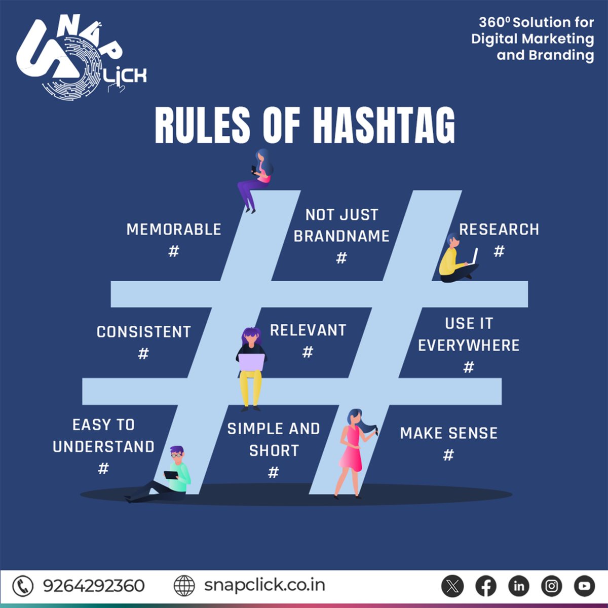 snapclickpvtltd's tweet image. The power of #hashtags with these golden rules! Master the art of #HashtagMagic and watch your posts soar to new heights.

☎️+91 9264292360
🌐snapclick.co.in

#HashtagStrategy #Business #SocialMediaMarketing #BusinessGrowth #DigitalMarketing #Snapclickpvtltd