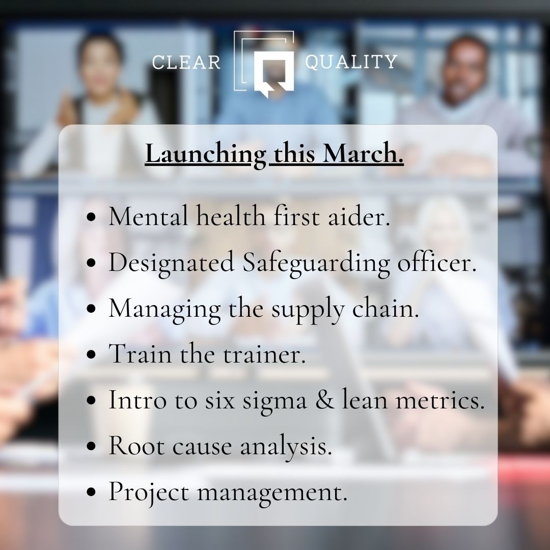 Unlock Your Potential This March! 🎓

💡Don’t wait—places are filling fast! Reserve your spot today!
🔗clearquality.co.uk/training/short…

Got any questions?
📩 info@clearquality.co.uk
📞 01709 918 501

#ShortCourses #ClearQuality