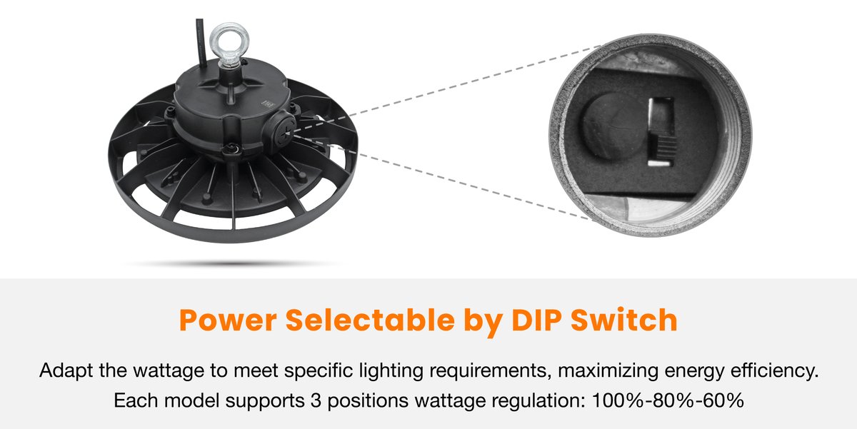 GraceLighting's tweet photo. Introducing our ABELL LED High-Bay Light, equipped with a fifth-generation Lifud driver. It features easy power adjustments via a DIP switch. It is IP65 water protection and has a 5-year warranty. 
Learn More👉https://t.co/6X5CWob8YH
info@gracelighting.net
#highbay ##ledlighting https://t.co/dfFAxiu3lS