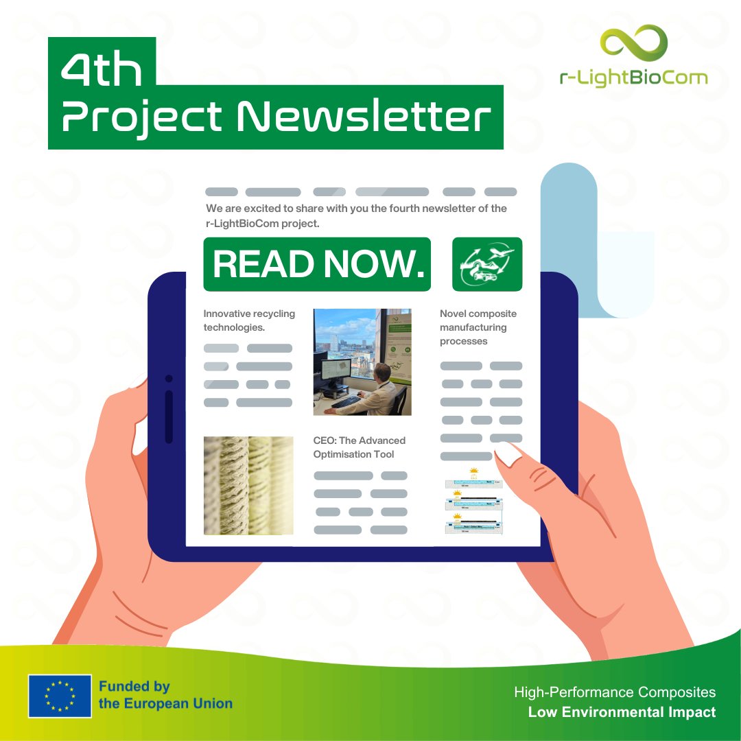Our 4th project newsletter is OUT NOW! 📨

Get to know our latest activities, innovations and updates about bio-based #HighPerformanceComposites developed in the EU project r-LightBioCom.

READ HERE: r-lightbiocom.eu/wp-content/upl…