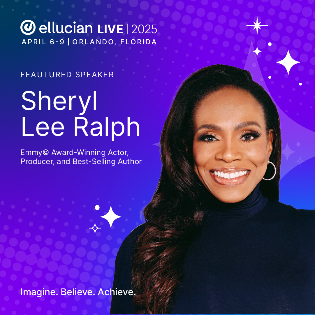 Beyond excited that Sheryl Lee Ralph will be speaking on the main stage at Ellucian Live 2025! The
Emmy© Award-winning actor, producer, best-selling author, and Abbott Elementary star - a must-hear for anyone in higher ed!
Register today: bit.ly/3EvMWiR