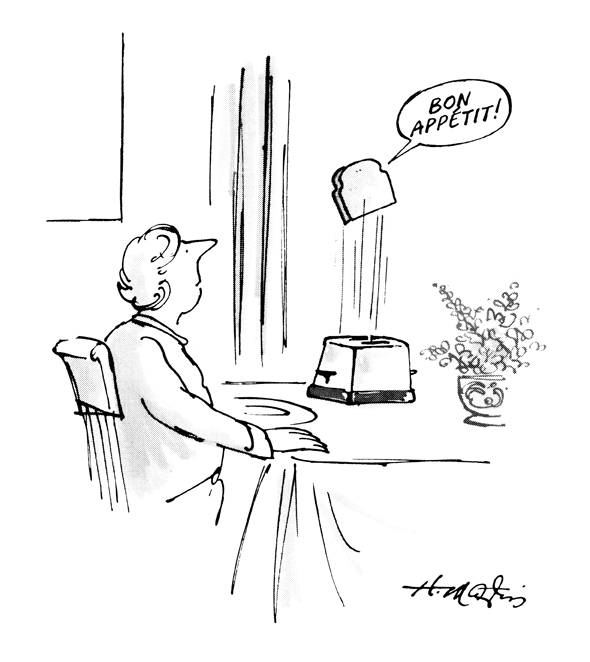 PunchBooks's tweet photo. Today's PUNCH Cartoon Classic. Jovial toast on a Monday morning! ๐ซ๐๐ซ๐ Henry Martin 1982 #food #breakfast #eating #toasters https://t.co/N5WtHMi1Mc