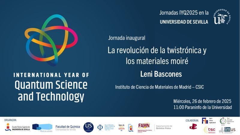 Q4Q Group (ICMM-CSIC) (@q4q_icmm) on Twitter photo ¡Inauguramos el año internacional de la cuántica en la Universidad de Sevilla <a href="/unisevilla/">Universidad de Sevilla</a>! Nuestra compañera Leni Bascones (<a href="/LeniBascones/">Leni Bascones</a>) dará la charla inaugural sobre «La revolución de la twistrónica y los materiales moiré» el 26 de Febrero, 11am. <a href="/icmm_csic/">Instituto de Ciencia de Materiales Madrid - CSIC</a> <a href="/QTEP_CSIC/">Quantum Technologies Platform - CSIC</a> ¡Inauguramos el año internacional de la cuántica en la Universidad de Sevilla <a href="/unisevilla/">Universidad de Sevilla</a>! Nuestra compañera Leni Bascones (<a href="/LeniBascones/">Leni Bascones</a>) dará la charla inaugural sobre «La revolución de la twistrónica y los materiales moiré» el 26 de Febrero, 11am. <a href="/icmm_csic/">Instituto de Ciencia de Materiales Madrid - CSIC</a> <a href="/QTEP_CSIC/">Quantum Technologies Platform - CSIC</a>