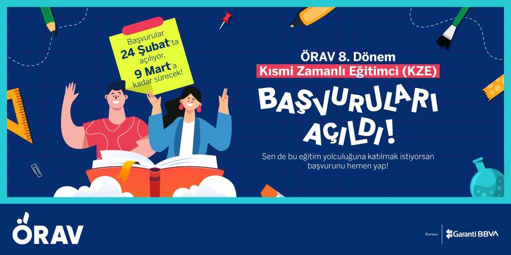orav2008's tweet photo. 📢 ÖRAV 8. Dönem Kısmi Zamanlı Eğitimci Başvuruları Açıldı! 🚀

Öğretmenlerin gelişimine katkı sağlamak, Türkiye’nin dört bir yanında eğitimin niteliğini artırmak ister misin? İşte tam zamanı!

ÖRAV ailesinin bir parçası olarak, 16 yıldır eğitimde fark yaratan eğitimciler arasına katılmak için başvurunu hemen yap! 📅✨

Birlikte daha güçlü bir eğitim için! 💙

🔗 Başvuru için: https://t.co/mDn1ZOK8yY

#ÖRAV #ÖğretmenleOlur