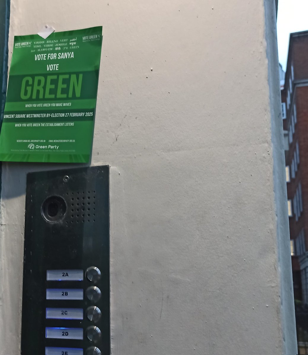 SanAbishev's tweet photo. In Vincent Square, @TheGreenParty has adopted a "progressive" tactic of taping  their political leaflet to every door and building entrance. 

Things must be getting desperate, when you witness the green agenda defenestration in favour of deforestation ♻️ #notsogreen https://t.co/fHhBkl3bEW