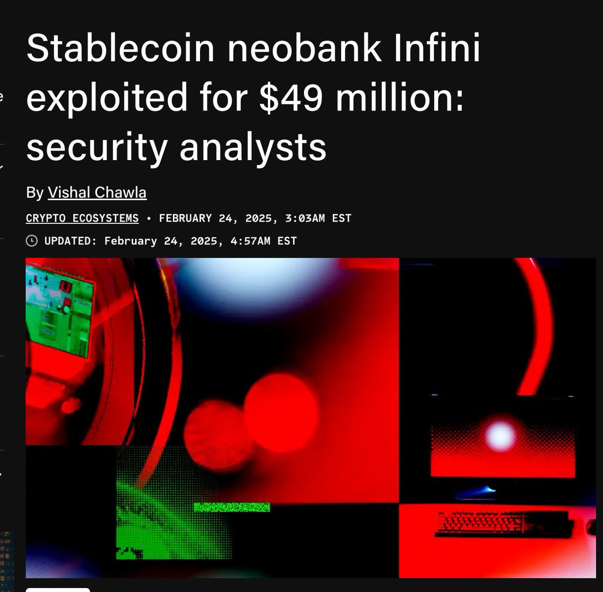 🕵️‍♂ Hackers hacked Hong Kong-based payment platform Infini and stole 49,000,000 USDC .
Source: theblock.co/post/342911/st…