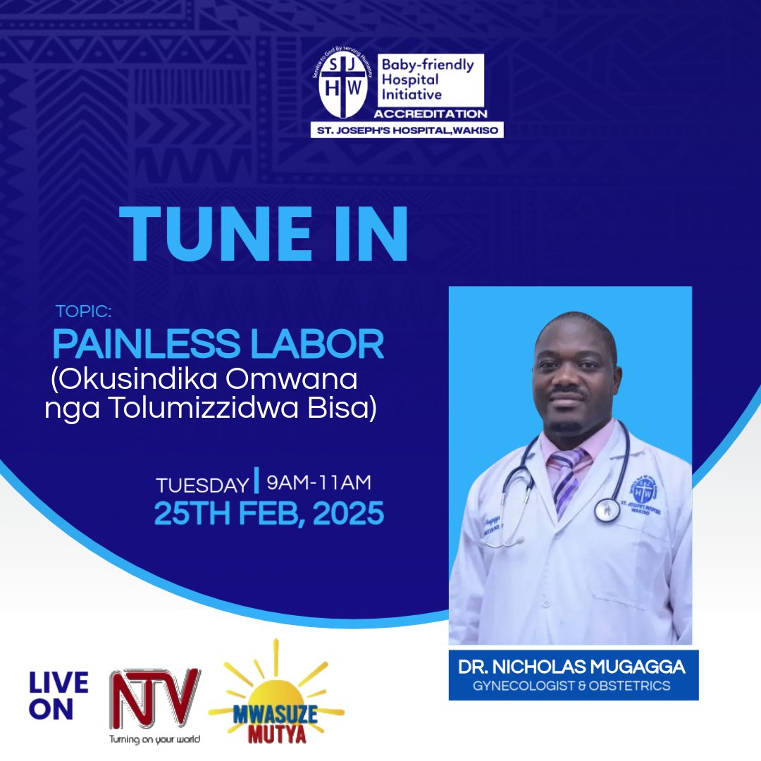 Join me tomorrow at 9am Live on  NTV  with Stella Nante for the !@MwasuzeMutya  Program as I share about  Painless Labor (Okusindika Omwana nga tolumizidwa Bisa) 

Happening  on 25th Feb, 2025.
#MwasuzeMutya
