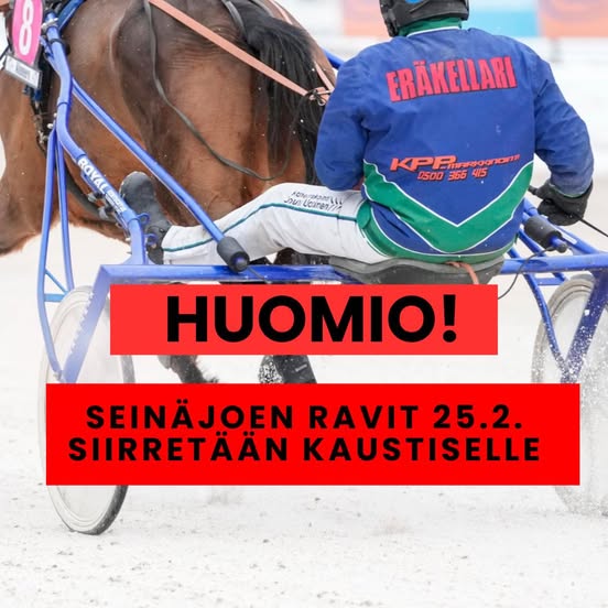 Seinäjoen ravit siirretään rataolosuhteiden vuoksi ajettaviksi Kaustisella. Kaustisella ravit ajetaan ilmaisraveina, ravintola Hevi Deli on avoinna. Tallialueella normaalit Kaustisen palvelut.
Siirtopäätöksen myötä kilpailijoille annetaan poisjääntioikeus. #Seinäjoen_ravit #Ravit