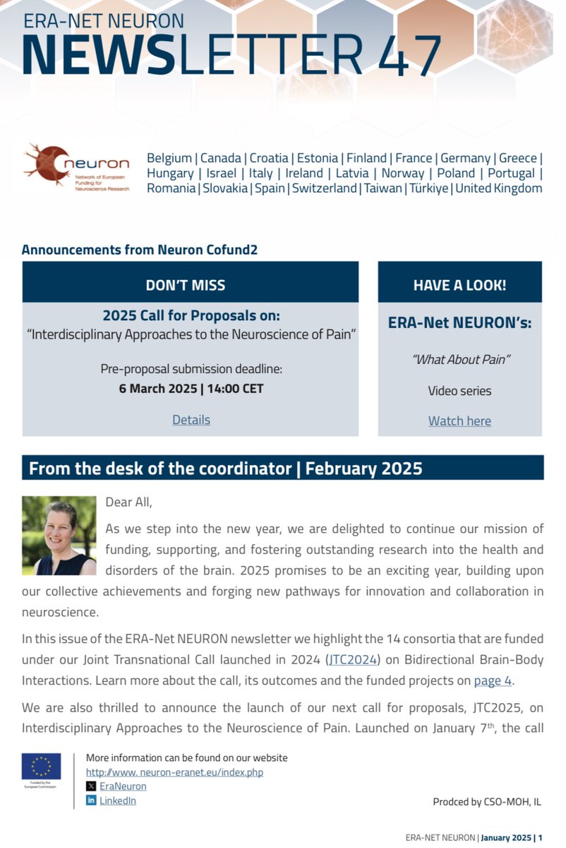 🚀 ERA-Net NEURON's Newsletter #47 is live!

The latest in neuroscience, including:
🏆 Excellent Paper in Neuroscience Awards 2024
🎥 Winning video from the Story of Our Research competition
📺 A video series about pain
etc.

Stay informed
neuron-eranet.eu/news-publicati…
#EPA2024#JTC2024