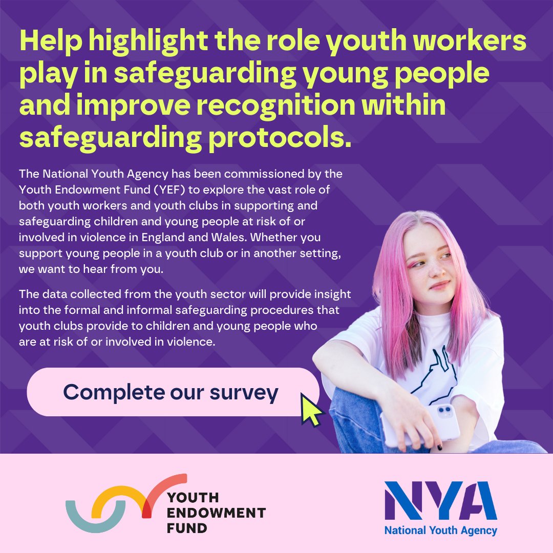 Help to inform the Youth Endowment Fund’s recommendations for the youth sector.

Our survey is collecting data, insight and experiences of youth workers on how they use their unique relationship of trust with young people in and out of youth club settings to more effectively