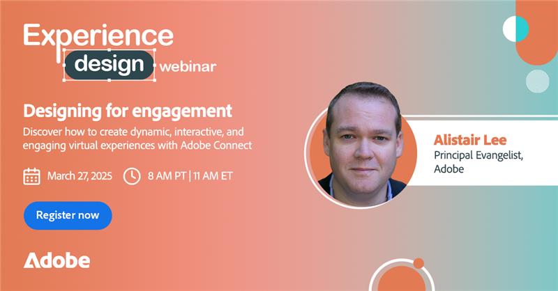 AdobeConnect's tweet photo. Join Alistair Lee's webinar on Designing for engagement with Adobe Connect! Don't just present—design impactful experiences! Register now: https://t.co/uE5t68ToCU
#AdobeConnect #Webinar https://t.co/6hNTUmR0Sr