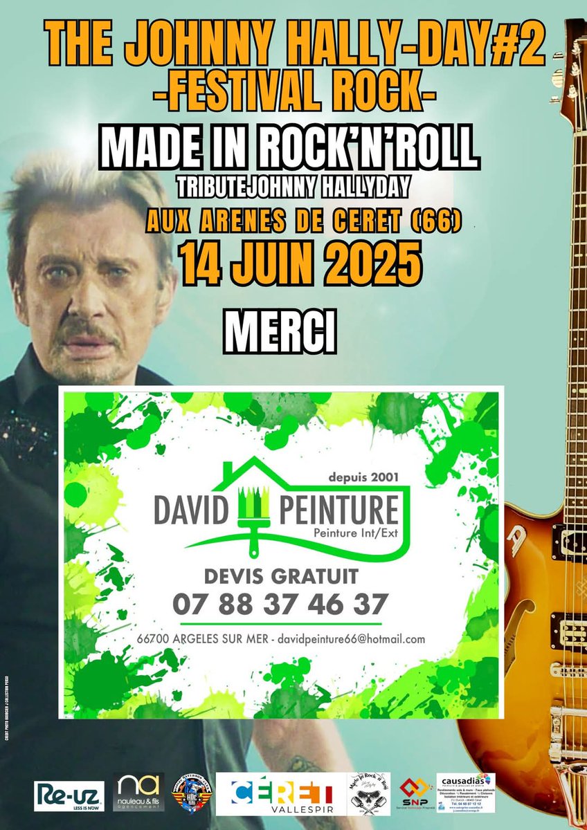 Merci #davidpeinture  de vôtre soutiens, pour que cet évènement soit encore plus merveilleux 
MERCI  🎶🎵🔥
 
#thejohnnyhallyday2 #JohnnyHallyday #tributejohnnyhallyday #CERET