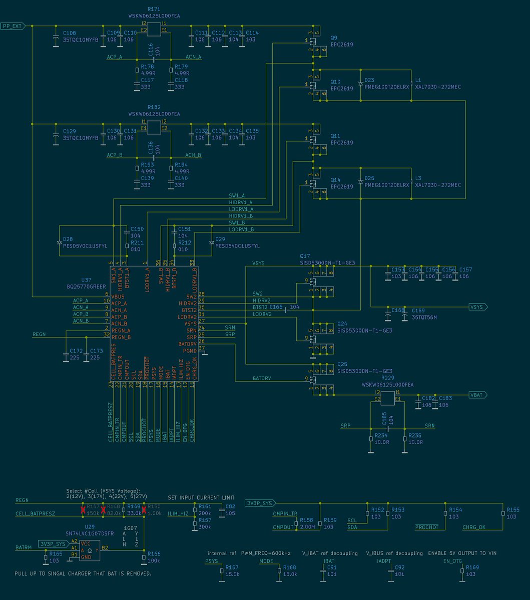 Dual phase GaN 100W charger TI BQ25770G capable of  2-5S, 8-16A charging.   

Complementary USB PD controller can pull 28V 5A.