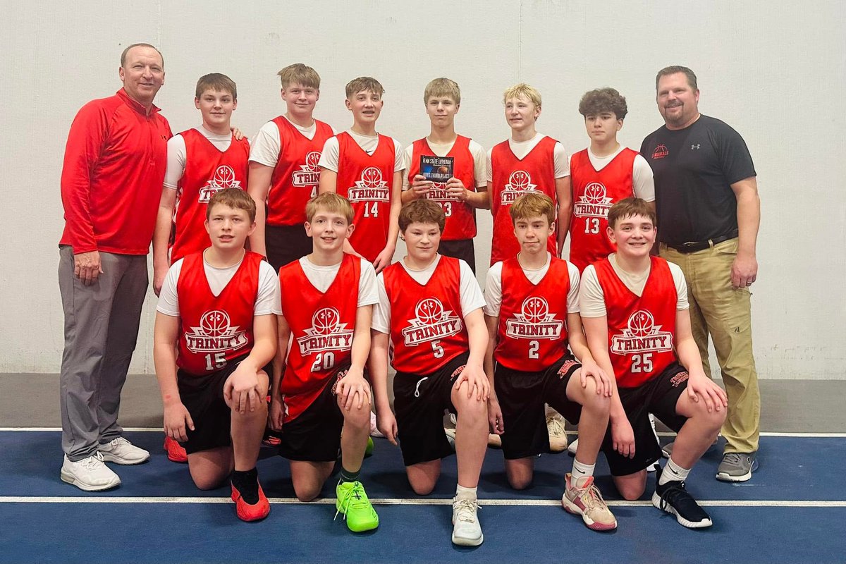 Trinity Janesville’s team this year!
Finished 3rd in the state with a record of 26-2. 
Lost one of our starters midway through the season and and still battled…including at state.
Shout out to Oliver Dimmel as he scored his 1000th point in the 3rd place game today at state! #tls