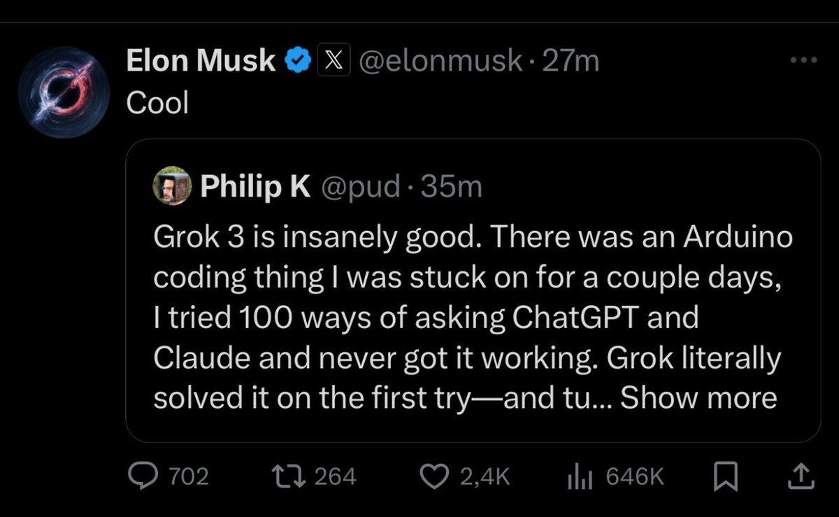 This is something I see ppl (even actual interns) do wrong on X. 

This is why you should never start a post tagging someone.

Elon gets around 1M impressions on a post in less than an hour. 

Take a look at these 2 Quote-RT from Elon. 
A post up for over 2 hours gets only 157k