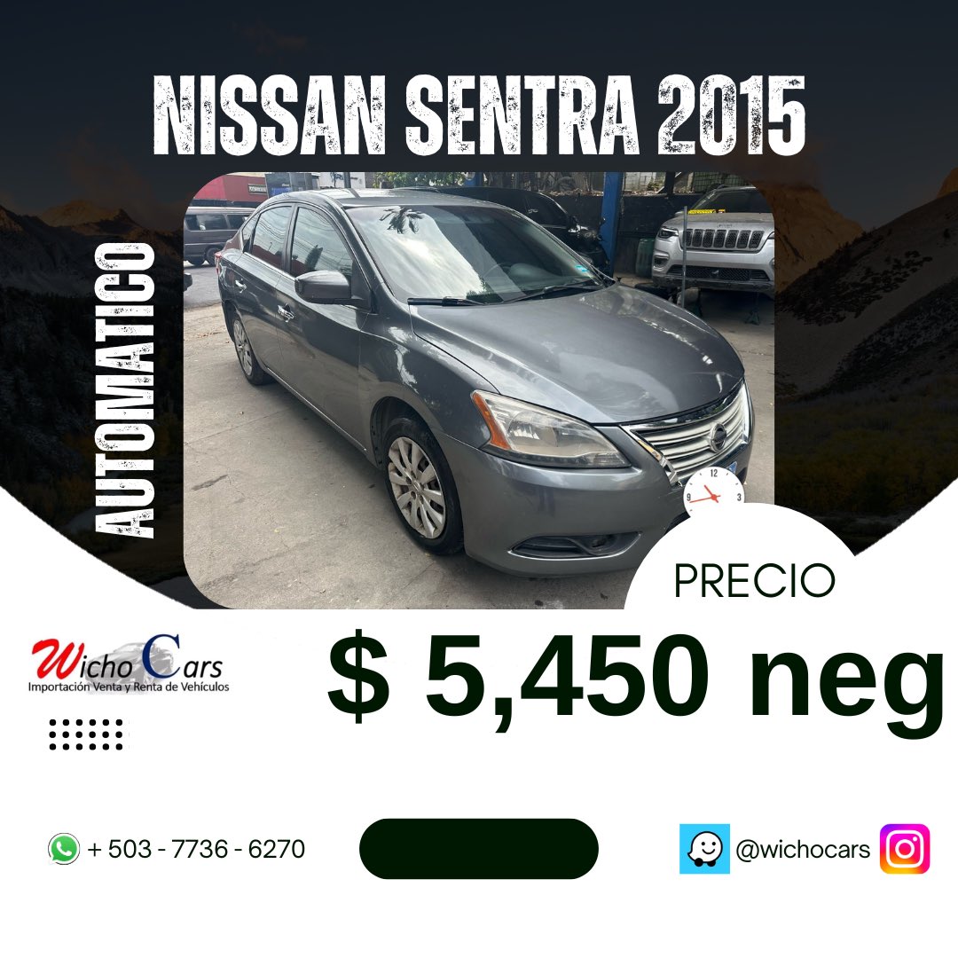 wichocars's tweet photo. S/V Nissan Sentra 2015 automático, 127 mil millas, motor 1.8, aire acondicionado funcionando, paquete eléctrico, llave de aproximación, encendido de botón, copas, asegurado, con detalles estéticos y cheking encendido, a toda prueba $5,450 neg más inf 7736-6270 https://t.co/nx0CeRmr4g