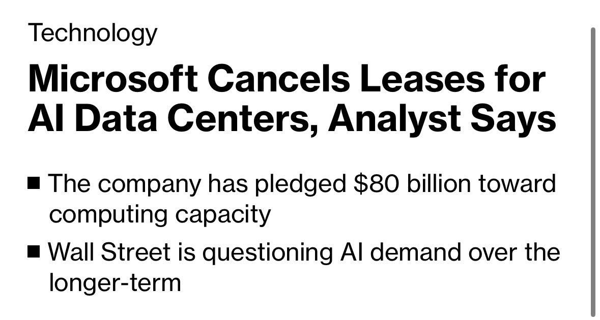 🚨🚨🚨BREAKING: Microsoft will not participate in OpenAI Stargate project due to overestimation of demand 

it’s over