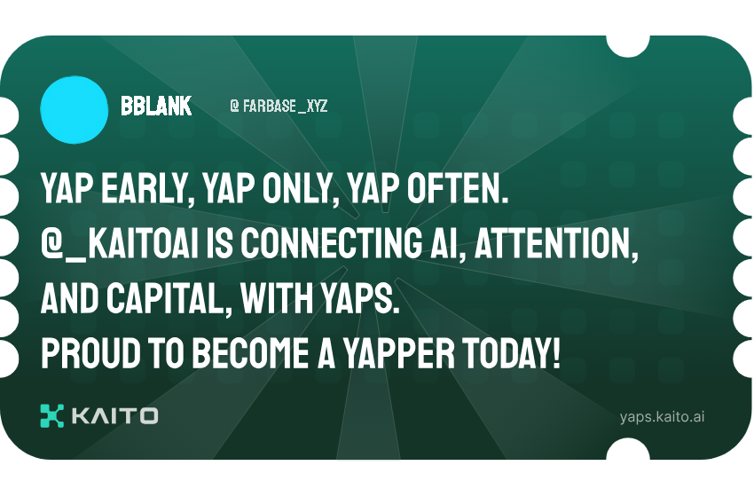 BBlank (@farbase_xyz) on Twitter photo Yap early, yap only, yap often.
<a href="/KaitoAI/">Kaito AI 🌊</a> is connecting AI, attention and capital with Yaps.
Just claimed my social card and I'm accumulating Yap points in real-time.
Claim yours 👉 yaps.kaito.ai/referral/11390… Yap early, yap only, yap often.
<a href="/KaitoAI/">Kaito AI 🌊</a> is connecting AI, attention and capital with Yaps.
Just claimed my social card and I'm accumulating Yap points in real-time.
Claim yours 👉 yaps.kaito.ai/referral/11390…