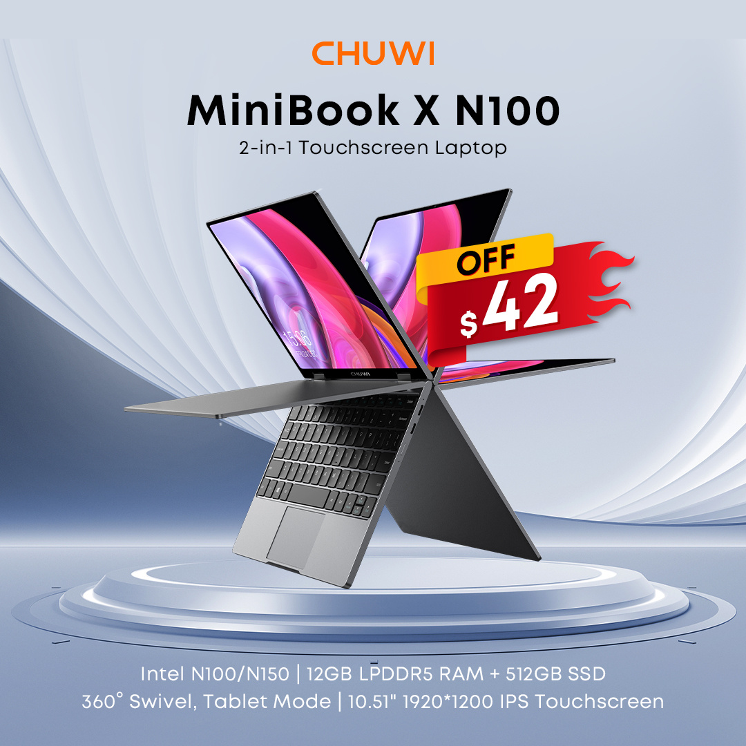 chuwidotcom's tweet photo. 🔥 Limited-Time Deal! 🔥
Get $42 OFF the MiniBook X 10.51" 360° Flip Touchscreen Laptop (Intel N100 or Intel N150)!
✨ FREE Lucky Draw for exclusive savings!
⏳ Ends Feb 26, 2025 PST – Grab yours before the deal is gone!
🛒 Shop Now: https://t.co/ItumPpY3RK
#CHUWI #MiniBookX https://t.co/8peSBI1Zth