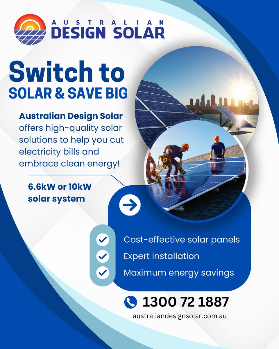 ausdesignsolar's tweet image. 🌱💡 Australian Design Solar offers high-quality solar solutions to help you cut electricity bills and embrace clean energy!

australiandesignsolar.com.au

#SolarSydney #AustralianDesignSolar #GoSolar