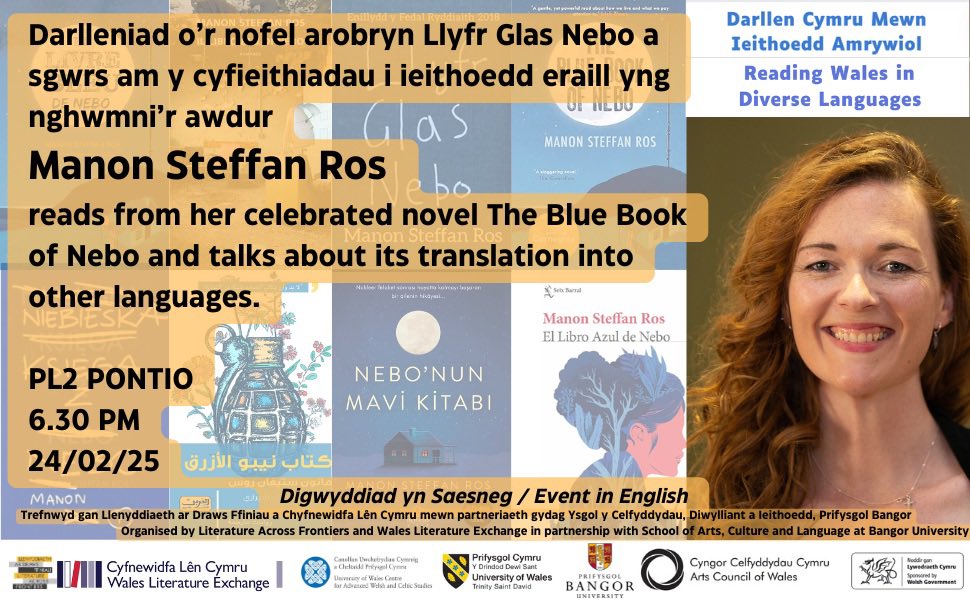 Literature Across Frontiers (@makinglittravel) on Twitter photo Tonight author <a href="/ManonSteffanRos/">Manon Steffan Ros</a> talks to <a href="/nici_b/">Nici Beech</a> at <a href="/PontioTweets/">PontioTweets</a> about the many translations of her novel #LlyfrGlasNebo / #TheBlueBookofNebo Event in English. Tonight author <a href="/ManonSteffanRos/">Manon Steffan Ros</a> talks to <a href="/nici_b/">Nici Beech</a> at <a href="/PontioTweets/">PontioTweets</a> about the many translations of her novel #LlyfrGlasNebo / #TheBlueBookofNebo Event in English.