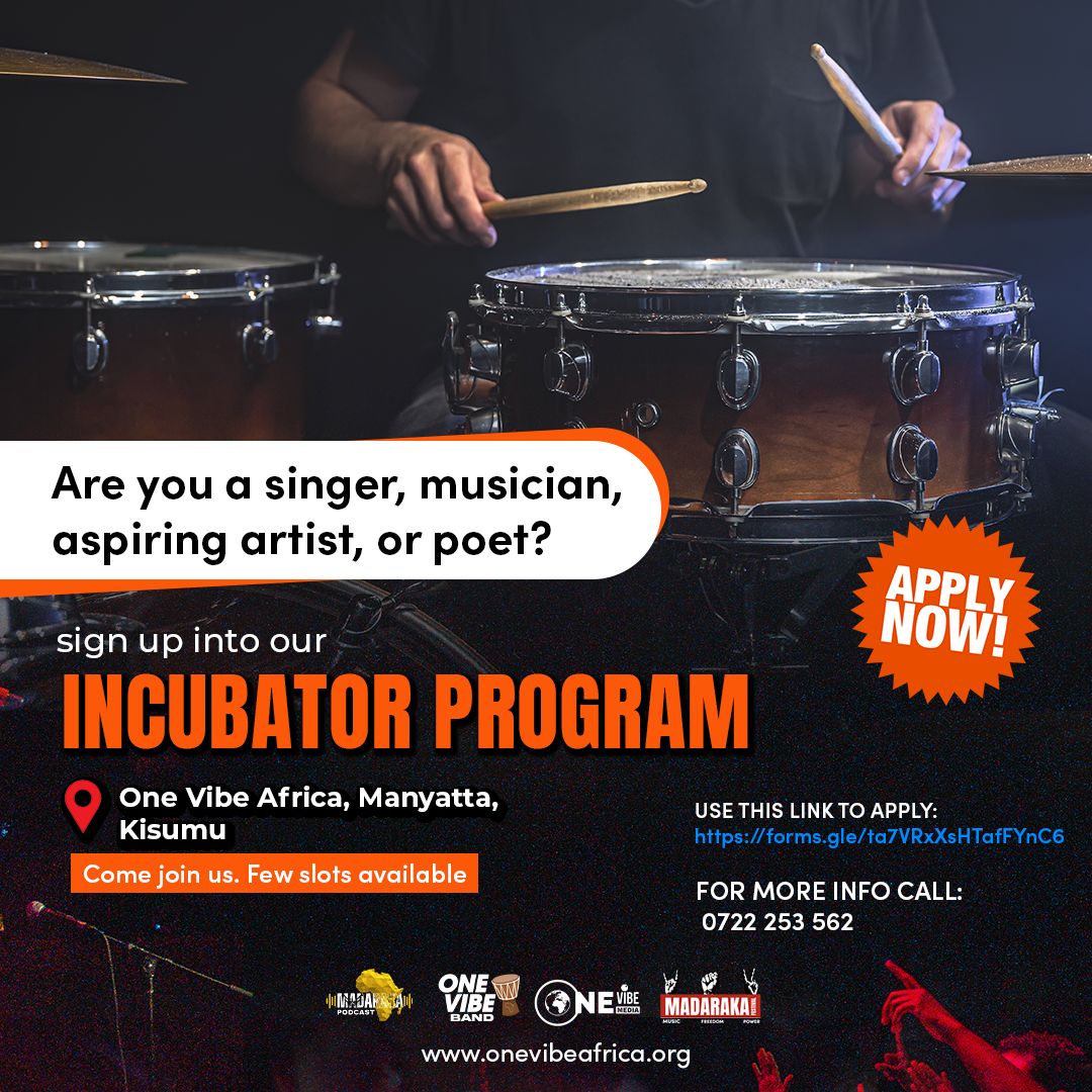 Join the Incubator Program at One Vibe Africa in Manyatta, Kisumu. A space for singers, musicians, poets, and aspiring artists to grow, collaborate, and refine their craft. Limited slots available.
 Apply now: 
forms.gle/ta7VRxXsHTafFY…
For more details, call: 0722 253 562.