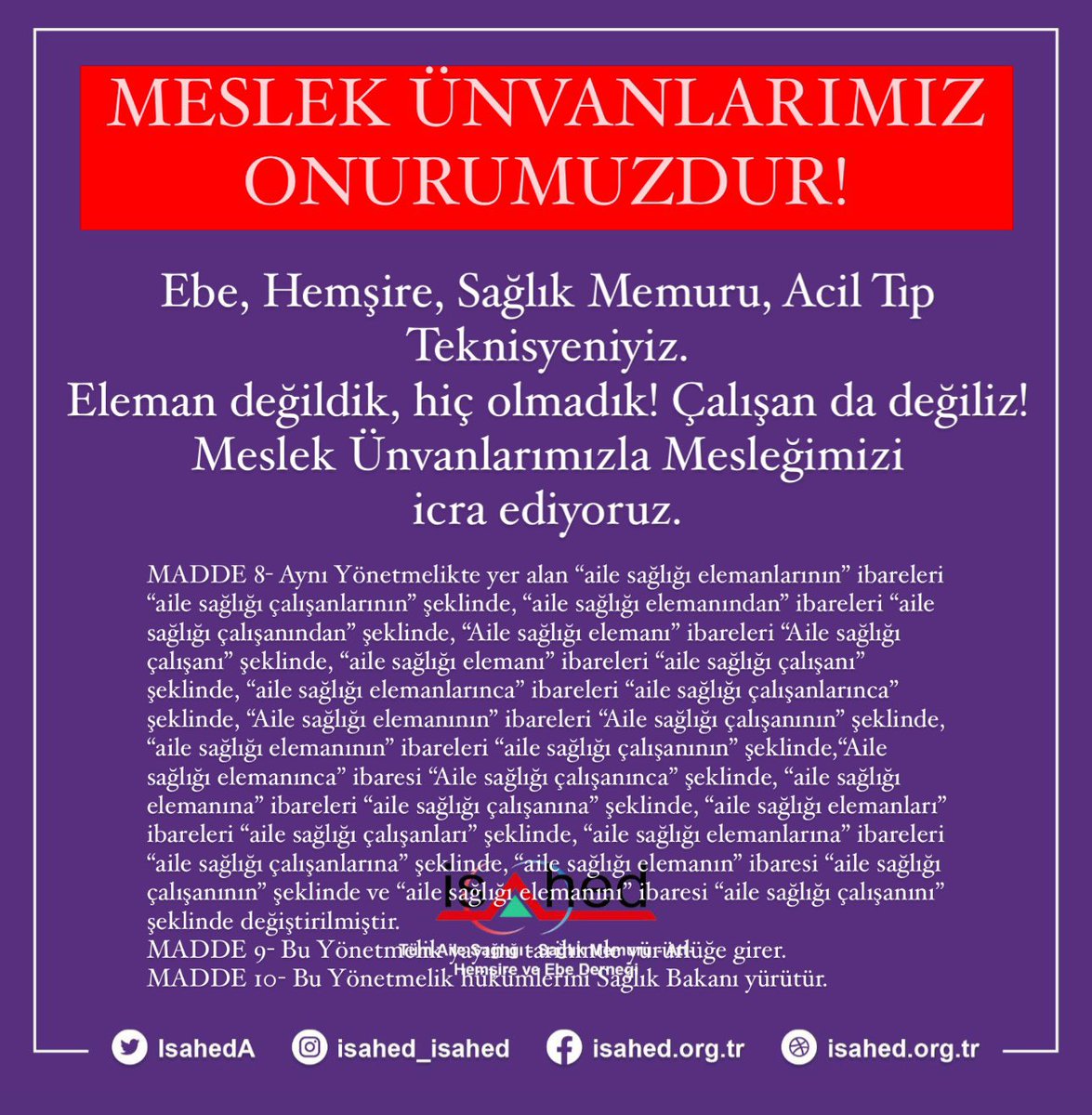 IsahedA's tweet photo. Defalarca talep etmemize rağmen, @saglikbakanligi binlerce sağlık meslek profesyonelinin “meslek ünvanlarını” yok saymakta ısrar ediyor! 
Bu ülkenin eğitim kurumlarından aldığımız eğitimle, diplomalarımızla tescilli meslek ünvanlarımızı yok sayamazsınız!
@drmemisoglu https://t.co/CjdBaRcCNw