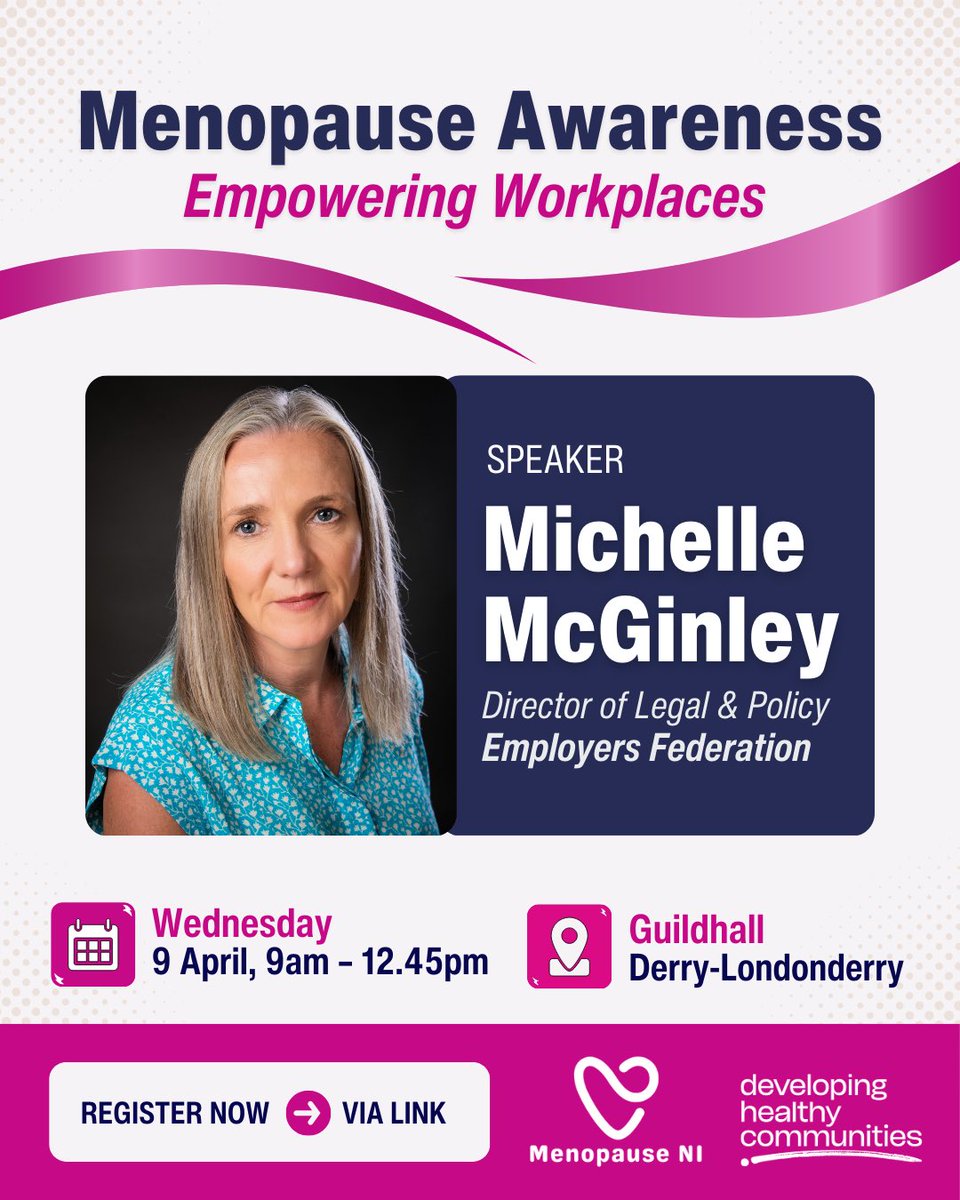 I’m delighted to be working with <a href="/michmcginley/">Michelle McGinley</a> again on a menopause awareness event, this time in Derry~Londonderry. Michelle brings a wealth of experience, guiding businesses on employment law matters. Join us-Wed 9 April &amp; get advice for your business 👉🏻 eventbrite.co.uk/e/menopause-aw…