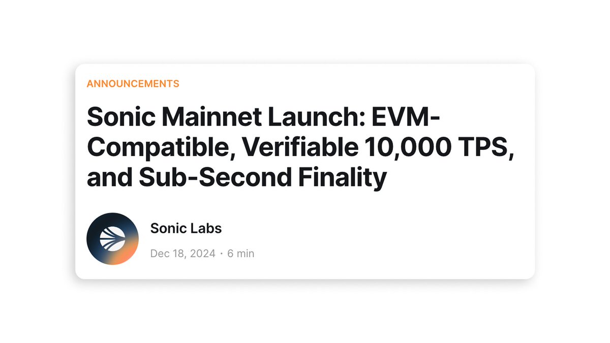 Sonic was launched a little over 2 months ago (Dec 18, 2024)

💥 $730M+ TVL
💥 $158M+ USDC bridged
💥 40+ apps deployed 
💥 Lots of new users

Come join the fun and experience REAL DeFi