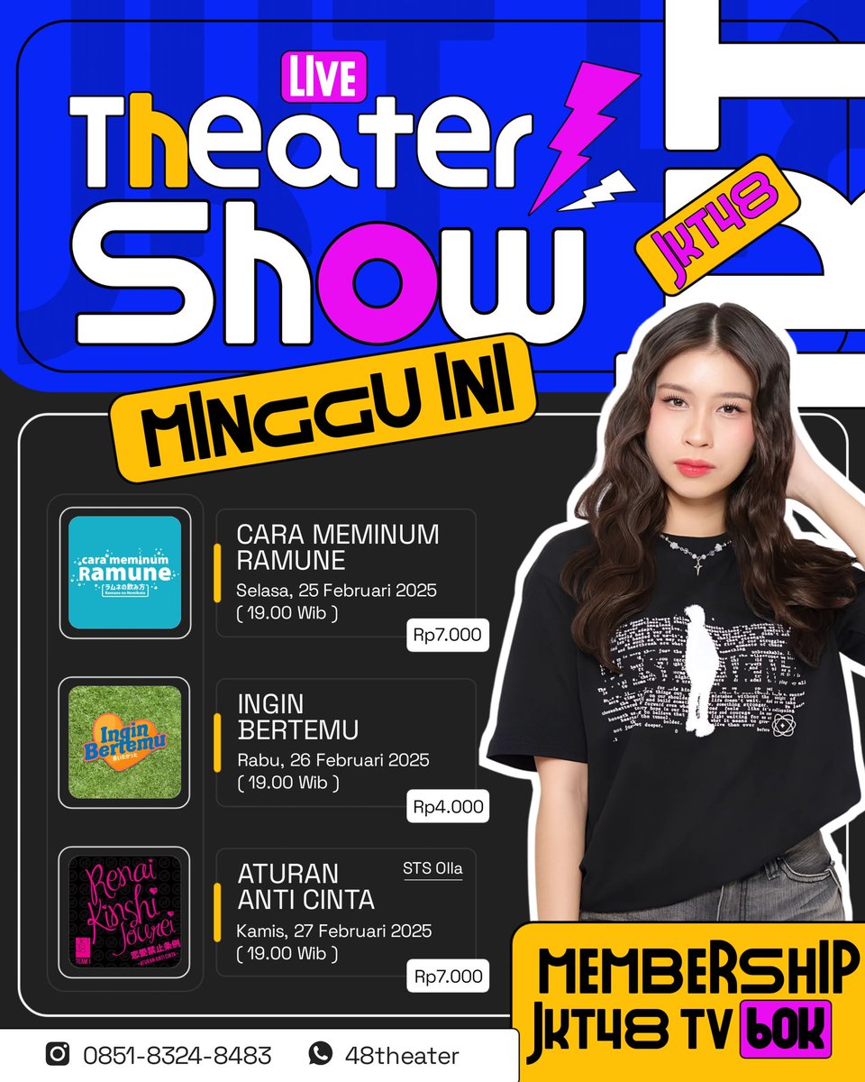 48THEATER_YT's tweet photo. GIVEAWAY STREAMING SEMINGGUAN (UNTUK 5 PEMENANG)

- FOLLOW &amp; LIKE.
- RETWEET.
- REPLY TERSERAH.

GIVEAWAY DIUMUMKAN SELASA JAM 17:00

YANG MAU ORDER SHOW MURAH JUGA BISA LANGSUNG DM ATAU WHATSAPP!

MEMBERSHIP JKT48 TV 30 HARI CUMA 60K

#48THEATERGIVEAWAY https://t.co/k5XTHVIFmy