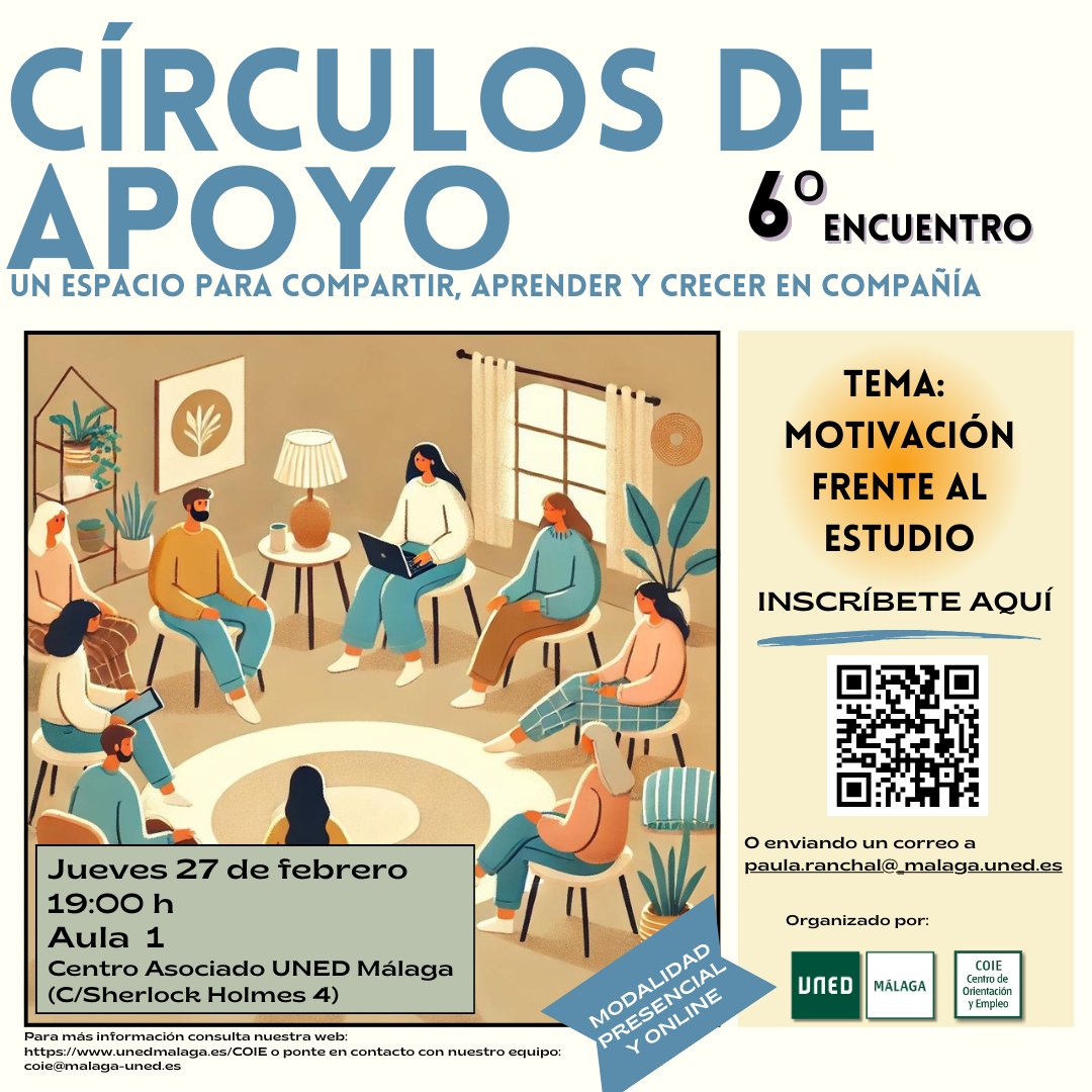 UNEDMalaga's tweet photo. ¿Te cuesta encontrar la #motivación para ponerte a estudiar? La #UNED exige mucha disciplina, pero entender qué nos motiva (y qué nos frena) puede marcar la diferencia. Inscríbete aquí: https://t.co/PkW2xOx485

#Unedianos #SomosUNED #Málaga https://t.co/LokLDaLfgz