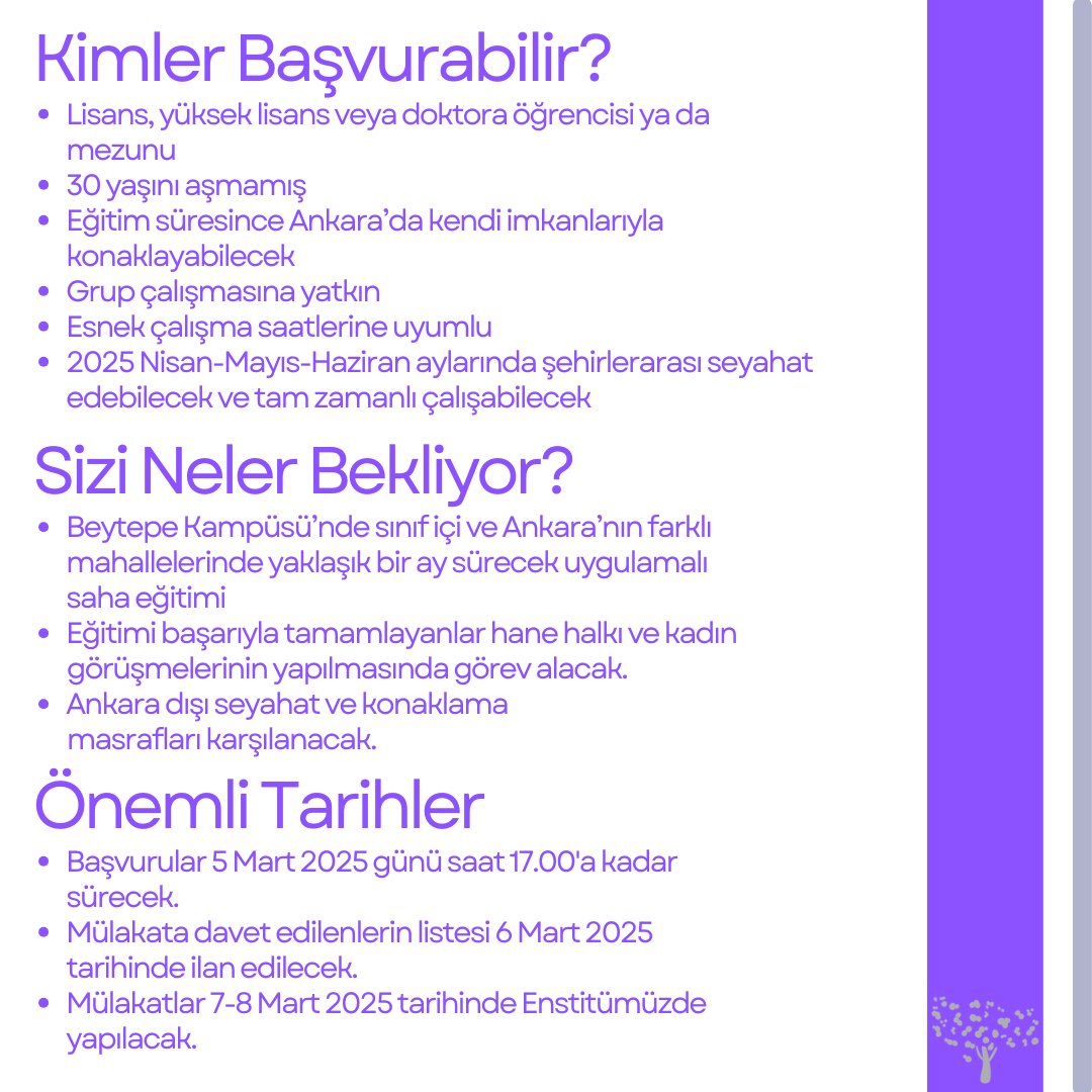 Saha Personeli Olarak Görev Alacak Çalışma Arkadaşları Arıyoruz!

2024 Türkiye Nüfus ve Sağlık Araştırması'nda hane halkı ve kadın görüşmelerinde görev alacak saha personeli aranmaktadır.

👉 Başvuru şartları için görseli kaydırın 📄➡️

🔗Başvuru Formu: forms.gle/ojKA8MgzMa1d8r…