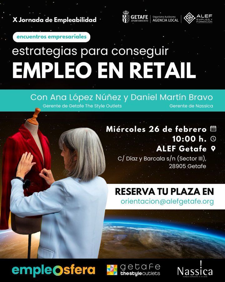 getafejoven's tweet photo. @alefgetafe lanza una nueva Jornada de Empleabilidad de #EmpleOsfera: procesos de selección en moda, alimentación, bricolaje, decoración y más, con Ana López #GetafeTheStyleOutlets y Daniel Martín #Nassica.
El miércoles 26 a las 10:00h. Inscríbete en orientacion@alefgetafe.org https://t.co/KYLX3kzFf3