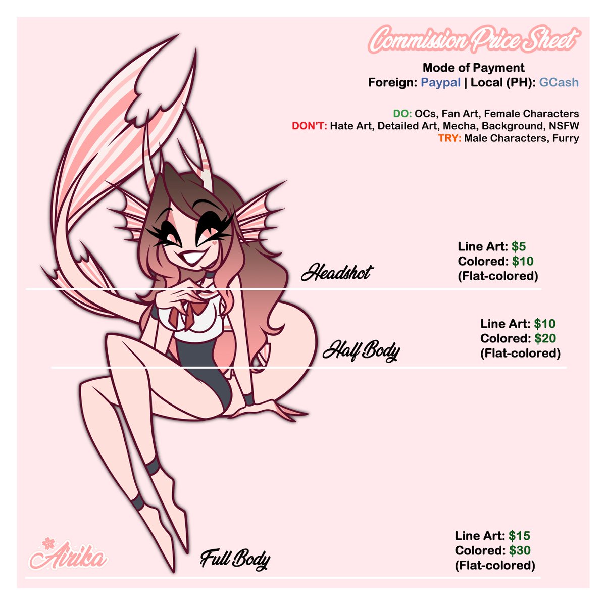 iamairika's tweet image. 🌸 [𝕆ℙ𝔼ℕ 𝔽𝕆ℝ ℂ𝕆𝕄𝕄𝕀𝕊𝕊𝕀𝕆ℕ] 🌸
Feel free to DM me for questions before you consider commissioning me🥹
As you can see, I have some additional services 💕

Thank you for taking the time to see this! 🥰💕
Retweets are appreciated 🙏
#commissionsopen #commissions