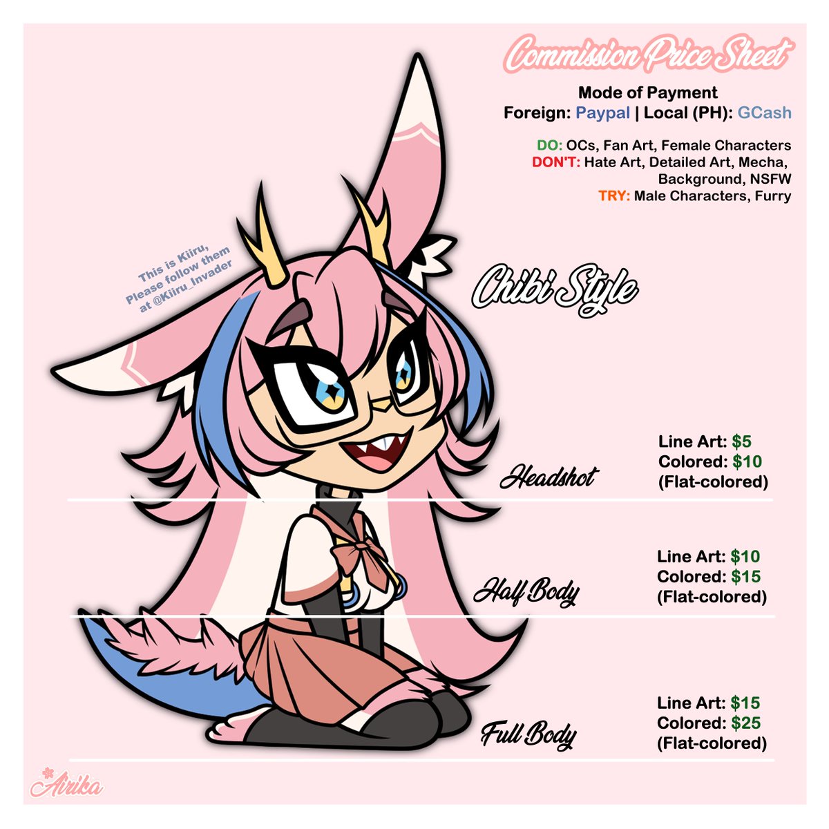 iamairika's tweet image. 🌸 [𝕆ℙ𝔼ℕ 𝔽𝕆ℝ ℂ𝕆𝕄𝕄𝕀𝕊𝕊𝕀𝕆ℕ] 🌸
Feel free to DM me for questions before you consider commissioning me🥹
As you can see, I have some additional services 💕

Thank you for taking the time to see this! 🥰💕
Retweets are appreciated 🙏
#commissionsopen #commissions