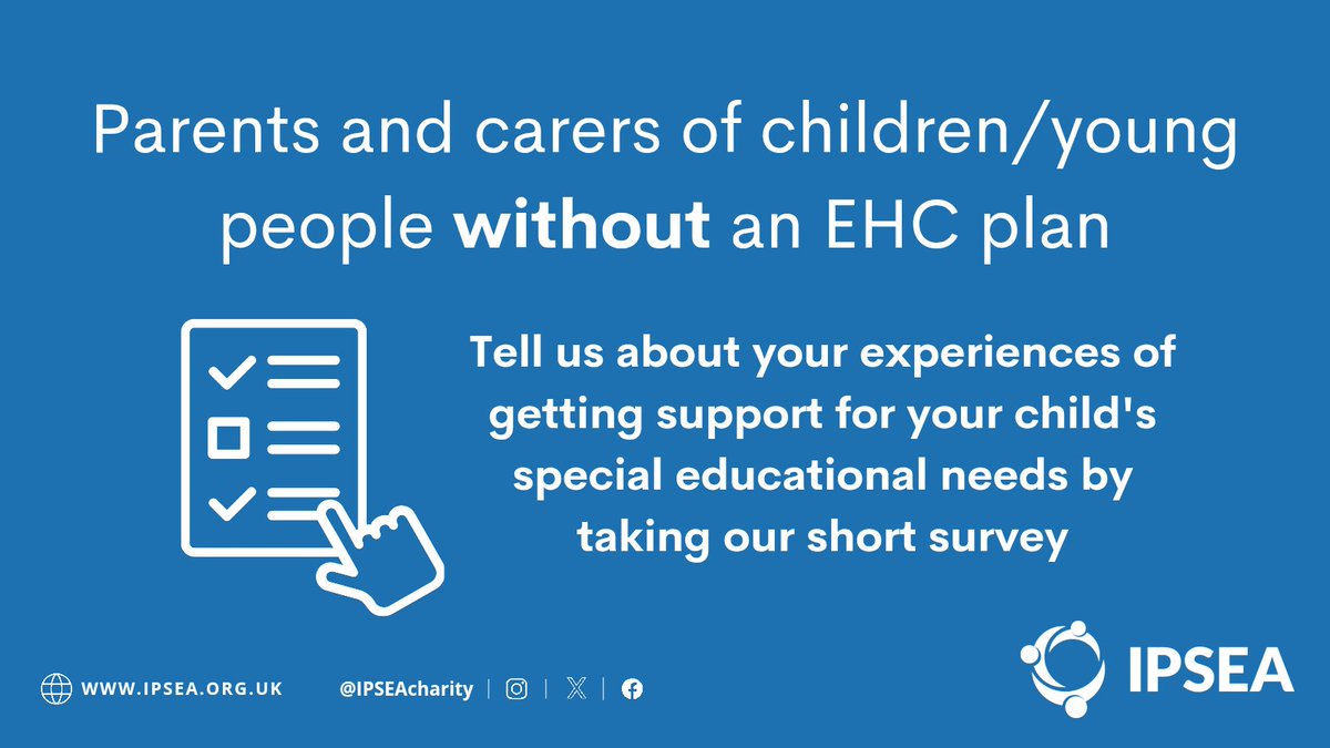 IPSEAcharity's tweet photo. We've partnered with @contactfamilies to find out more about your experiences of getting support for your child’s SEN. How does your child/young person’s nursery, school or college support their needs if they don't have an EHC plan in place?

🔗 Share your experiences by taking our survey: https://t.co/jT7vnyiHMx