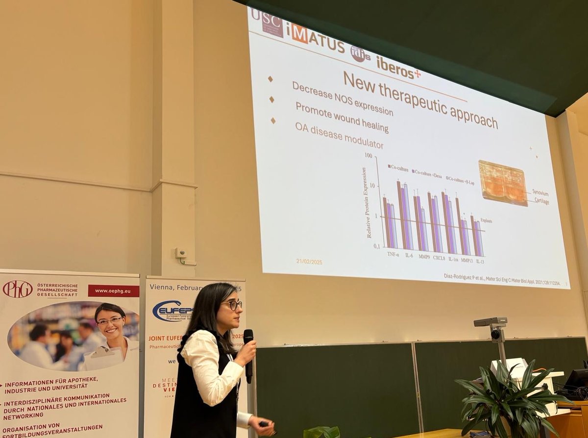 @I+DFarmaUSC (@dfarmausc) on Twitter photo Thermosensitive Hydrogels for Local Drug Delivery in Osteoarthritis Management by our PI <a href="/PatriDR2/">Patricia Diaz-Rodriguez</a> attracted the interest <a href="/eufeps/">EUFEPS</a> Annual Conference in Vienna.
A step forward in more effective and targeted treatments. More updates soon!
<a href="/InvestiGal/">InvestiGal</a> <a href="/idis_research/">Instituto de Invest. Sanitaria de Santiago (IDIS)</a>
<a href="/GC_GCiencia/">GCiencia</a> Thermosensitive Hydrogels for Local Drug Delivery in Osteoarthritis Management by our PI <a href="/PatriDR2/">Patricia Diaz-Rodriguez</a> attracted the interest <a href="/eufeps/">EUFEPS</a> Annual Conference in Vienna.
A step forward in more effective and targeted treatments. More updates soon!
<a href="/InvestiGal/">InvestiGal</a> <a href="/idis_research/">Instituto de Invest. Sanitaria de Santiago (IDIS)</a>
<a href="/GC_GCiencia/">GCiencia</a>